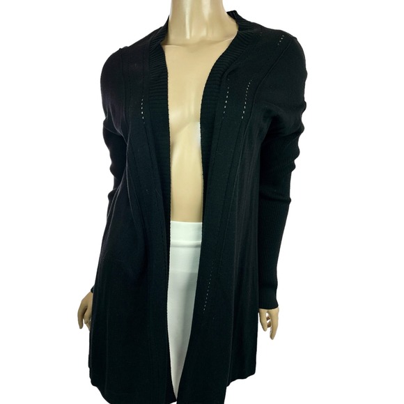 Daisy Fuentes Size M Black Long Cardigan Sweater Long Sleeves Nylon & Rayon - Picture 1 of 6